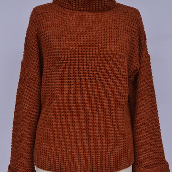 LAST Pumpkin Waffle Knit Turtle Neckline Sweater - Picture 4 of 6